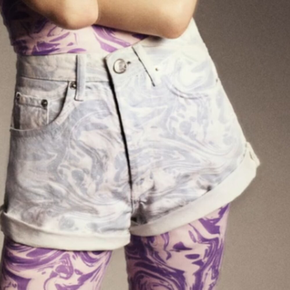 High Rise Printed Shorts Light Blue